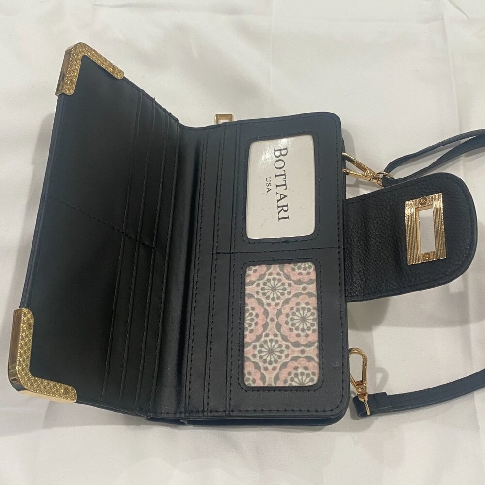 Bottari USA Crossbody Wallet Purse Turnlock Gold Hardware Black OS - Picture 6 of 11